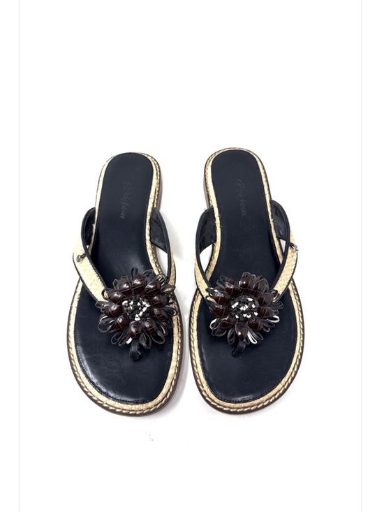 Brighton Shoes - Brighton Womens Orchid Leather Rafia Thong Flip Flop Sandals Size 7.5